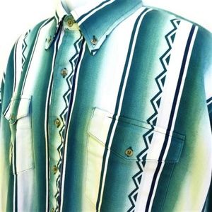 Roper Rodeo Blue Shirt Western Button Down Texas Aztec Peaked Yoke Flap XL Turq